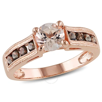 Amour Morganite And Smokey Quartz Ring In Rose Plated Sterling Silver In Pink
