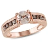 AMOUR AMOUR MORGANITE AND SMOKEY QUARTZ RING IN ROSE PLATED STERLING SILVER