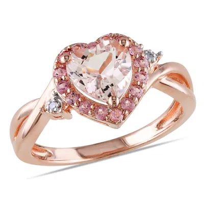 Pre-owned Amour Morganite, Pink Tourmaline And Diamond Heart Ring In Rose Plated Sterling