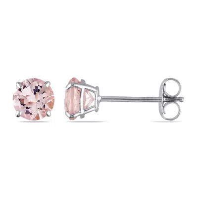 Amour Morganite Stud Earrings In 14k White Gold In Gold / White