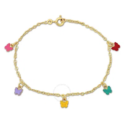 Amour Multi-color Enamel Butterfly Charm Rolo Chain Bracelet In 14k Yellow Gold - 6+0.5 In.