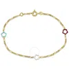 Amour Multi-color Enamel Flower Charm Rolo Chain Link Bracelet In 14k Yellow Gold - 6+0.5 In. In Yellow
