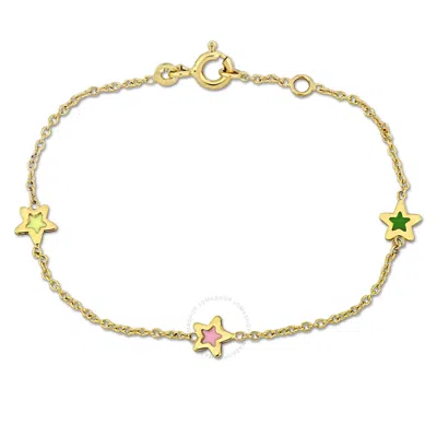Amour Multi-color Enamel Star Charm Rolo Chain Link Bracelet In 14k Yellow Gold - 5+0.5 In.
