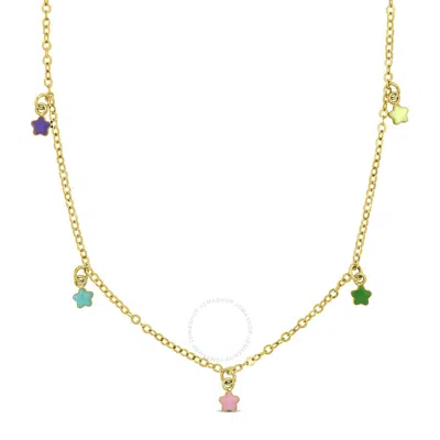 Amour Multi-color Enamel Star Station Necklace In 14k Yellow Gold - 15 In