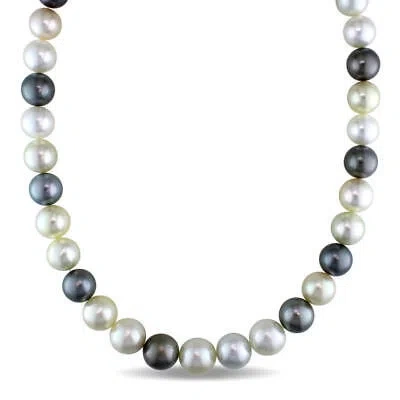 Pre-owned Amour Multicolor South Sea & Tahitian Pearl Necklace, 14k Gold Clasp In Yellow