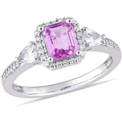 Pre-owned Amour Octagon Shape Pink Sapphire, Pear Shape White Sapphire And 1/6 Ct Tw