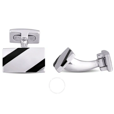 Amour Onyx And White And Square Crystal Cufflinks In Sterling Silver In Metallic