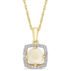 Amour Opal And 1/10 Ct Tw Diamond Floating Square Halo Necklace In 10k Yellow Gold In Yellow