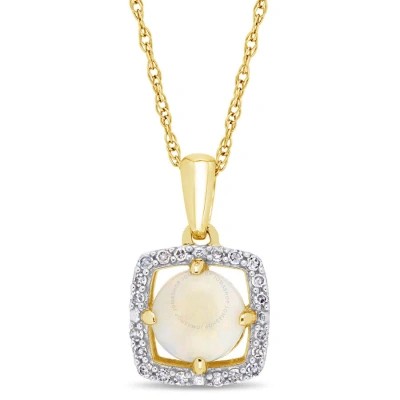 Amour Opal And 1/10 Ct Tw Diamond Floating Square Halo Necklace In 10k Yellow Gold