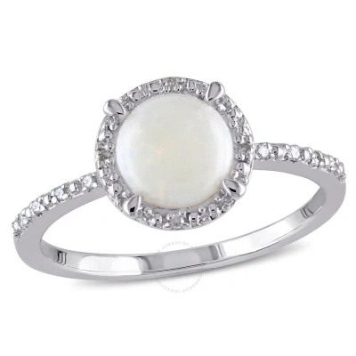 Amour Opal And Diamond Accent Halo Ring In Sterling Silver In White