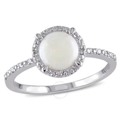 AMOUR AMOUR OPAL AND DIAMOND ACCENT HALO RING IN STERLING SILVER
