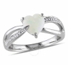 AMOUR AMOUR OPAL AND DIAMOND HEART CROSSOVER RING IN STERLING SILVER