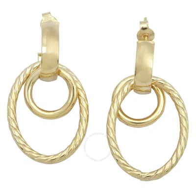 Amour Open Huggie Hoop With Open Circle & Oval Drop Earrings In 14k Yellow Gold