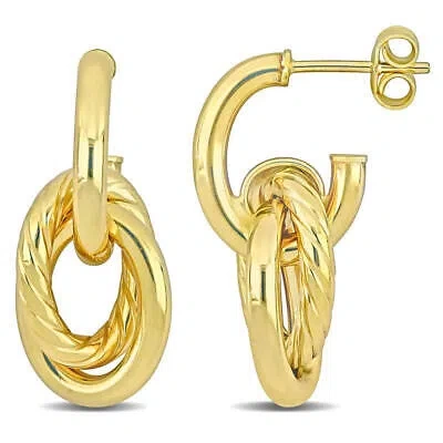 Pre-owned Amour Open Huggie Hoop With Open Oval Drop Earrings In 10k Yellow Gold