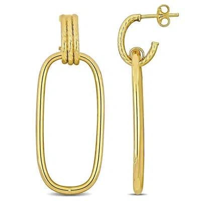 Pre-owned Amour Open Huggie Hoop With Open Rectangular Drop Earrings In 10k Yellow Gold