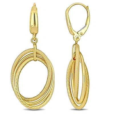 Pre-owned Amour Open Triple Oval Hanging Earrings On Leverback In 10k Yellow Gold