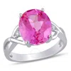 AMOUR AMOUR OVAL CUT 7 1/2 CT TGW CREATED PINK SAPPHIRE AND DIAMOND ACCENT RING IN STERLING SILVER