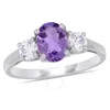 AMOUR AMOUR OVAL CUT AMETHYST AND CREATED WHITE SAPPHIRE 3-STONE RING IN STERLING SILVER
