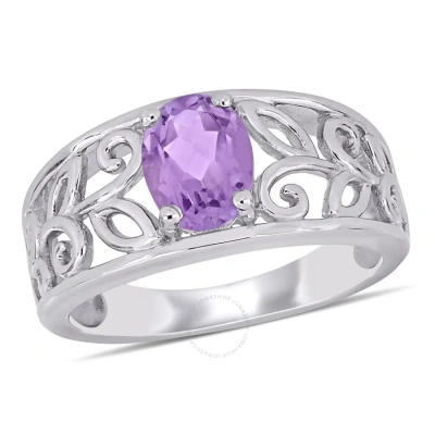 Amour Oval Cut Amethyst Filigree Ring In Sterling Silver In White