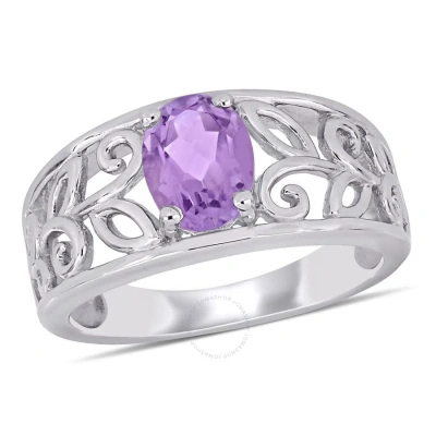 Amour Oval Cut Amethyst Filigree Ring In Sterling Silver In Metallic