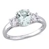 AMOUR AMOUR OVAL CUT AQUAMARINE AND CREATED WHITE SAPPHIRE 3-STONE RING IN STERLING SILVER