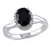 Amour Oval Cut Black Sapphire And Diamond Crossover Ring In Sterling Silver In White