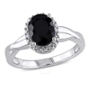 AMOUR AMOUR OVAL CUT BLACK SAPPHIRE AND DIAMOND CROSSOVER RING IN STERLING SILVER