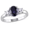 AMOUR AMOUR OVAL CUT CREATED BLUE AND CREATED WHITE SAPPHIRE 3-STONE RING IN STERLING SILVER