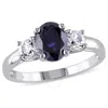 Amour Oval Cut Created Blue And Created White Sapphire 3-stone Ring In Sterling Silver In White