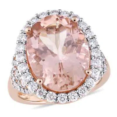 Pre-owned Amour Oval-cut Morganite And 1 2/5 Ct Tw Diamond Halo Cocktail Ring In 14k Rose In Check Description