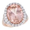 AMOUR AMOUR OVAL-CUT MORGANITE AND 1 2/5 CT TW DIAMOND HALO COCKTAIL RING IN 14K ROSE GOLD
