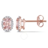 AMOUR AMOUR OVAL-CUT MORGANITE AND 1/10 CT TW DIAMOND HALO EARRINGS IN 10K ROSE GOLD