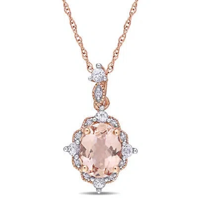 Pre-owned Amour Oval-cut Morganite, White Sapphire And Diamond Accent Vintage Drop