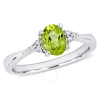 AMOUR AMOUR OVAL CUT PERIDOT AND DIAMOND RING IN STERLING SILVER