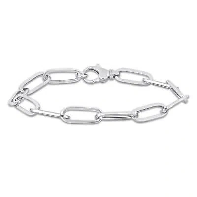 Pre-owned Amour Oval Link Bracelet In 14k White Gold, - 7 In.