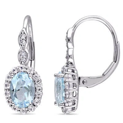 Pre-owned Amour Oval Shape Blue Topaz, White Topaz And Diamond Accent Vintage Leverback