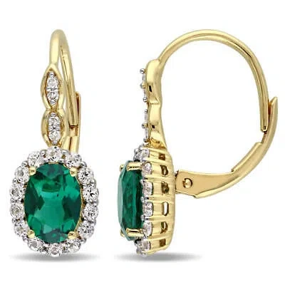 Pre-owned Amour Oval Shape Created Emerald, White Topaz And Diamond Accent Vintage In Yellow