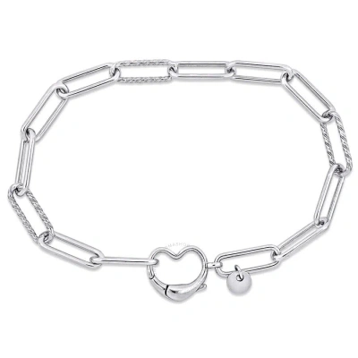 Amour Paper Clip Link Bracelet In Sterling Silver With Heart Clasp In Metallic