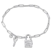 Amour Paper Clip Link Bracelet In Sterling Silver With Lock And Key Clasp In White