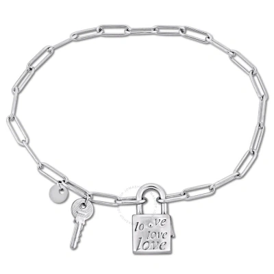 Amour Paper Clip Link Bracelet In Sterling Silver With Lock And Key Clasp In Metallic