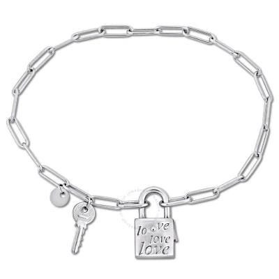 Amour Paper Clip Link Bracelet In Sterling Silver With Lock And Key Clasp In White