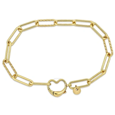 Amour Paper Clip Link Bracelet In Yellow Plated Sterling Silver With Heart Clasp In Gray