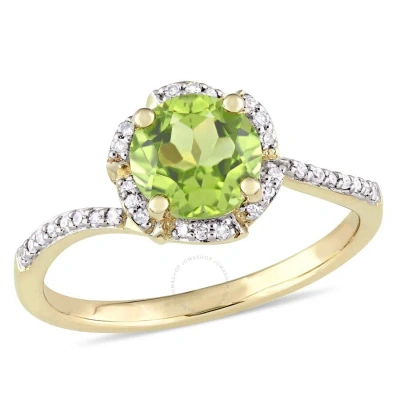 Amour Peridot And 1/10 Ct Tw Diamond Halo Ring In 14k Yellow Gold