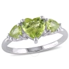 Amour Peridot And Diamond Accent Triple Heart Ring In Sterling Silver In White