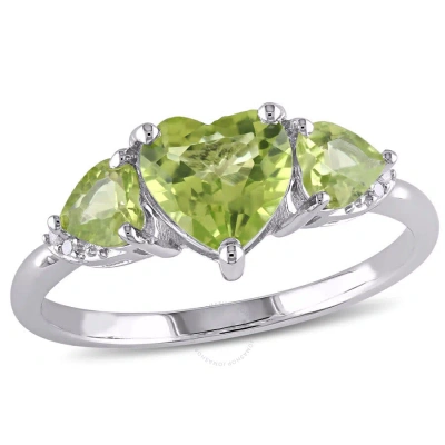 Amour Peridot And Diamond Accent Triple Heart Ring In Sterling Silver In Metallic