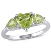 AMOUR AMOUR PERIDOT AND DIAMOND ACCENT TRIPLE HEART RING IN STERLING SILVER