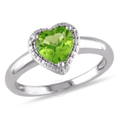 Amour Peridot Heart Halo Ring In Sterling Silver In Metallic
