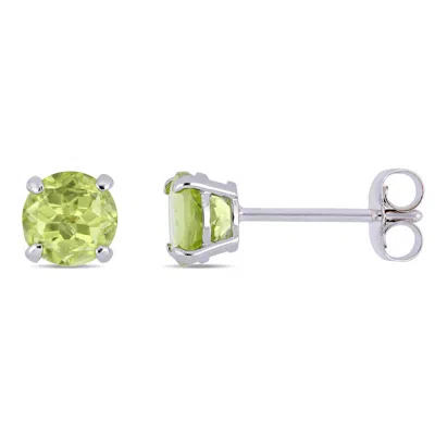 Amour Peridot Stud Earrings In 14k White Gold