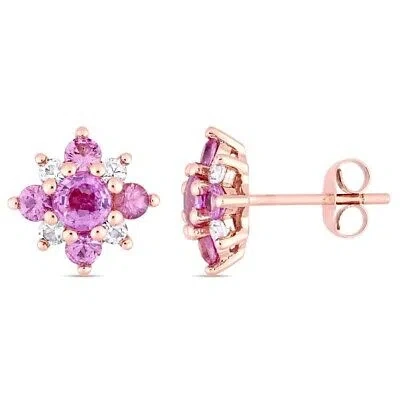 Pre-owned Amour Pink And White Sapphire Star Stud Earrings In 14k Rose Gold