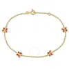 Amour Pink Enamel Butterfly Charm Rolo Chain Link Bracelet In 14k Yellow Gold - 6.5+0.5 In. In Yellow